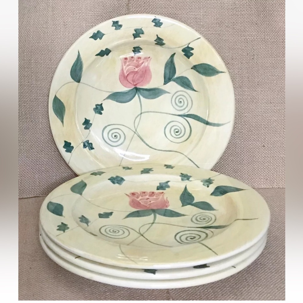 Los Angeles Pottery Laurie Gates Rose Deep Dish Plate Set Cottage Core Vintage